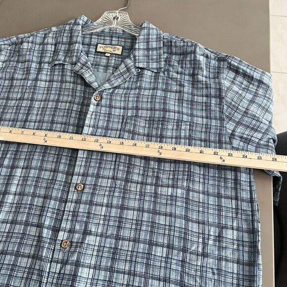 Pussers Island Reserve Shirt Mens Large Aqua Blue Stitched Plaid Silk Camp SS - Picture 9 of 11
